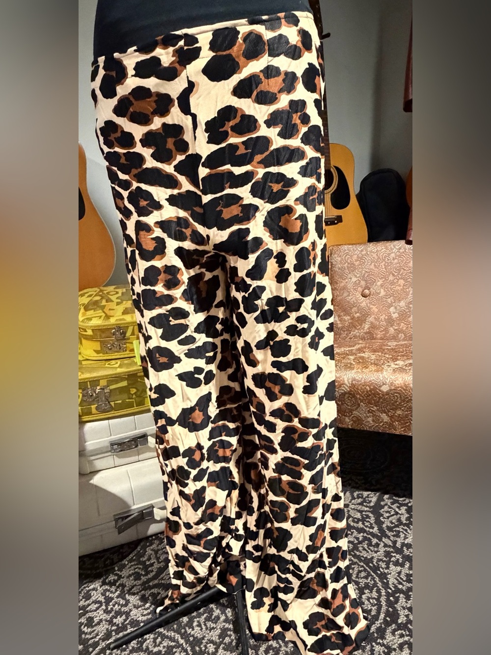 Vintage Leopard Print Wide-Leg Pants - Cream & Brown